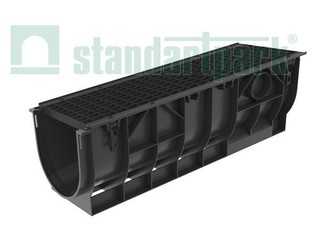 Лоток водоотводный PolyMax Basic ЛВ-30.39.38-ПП пластиковый с решеткой ячеистой чугунной ВЧ кл. С (комплект) 087003