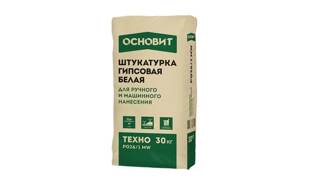 Штукатурка гипсовая ОСНОВИТ ТЕХНО PG26/1 MW, 30 кг, белая