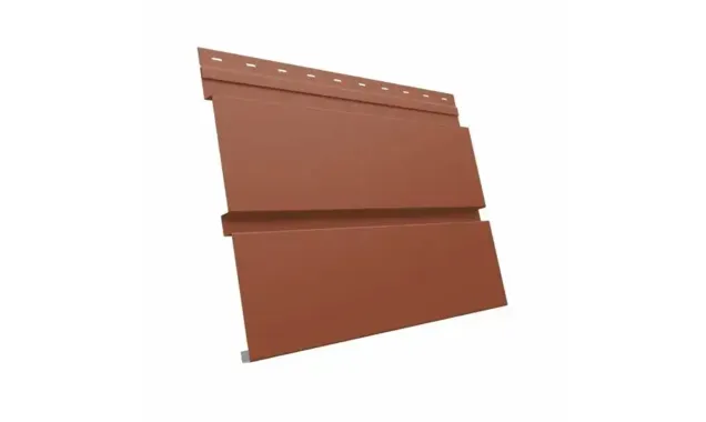 Металлический сайдинг Grand Line Квадро брус 0.5 мм PurLite Matt 275 с пленкой RAL 8004 терракота