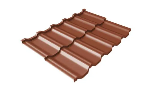 Металлочерепица Grand Line Kvinta Uno 0,5 PurLite Мatt RAL 8004 Терракота