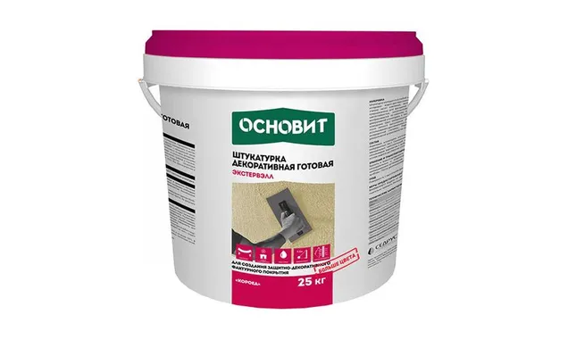 Штукатурка декоративная силикатная готовая к применению КОРОЕД ОСНОВИТ ЭКСТЕРВЭЛЛ OSt-2.0 WK база для колеровки, 25 кг