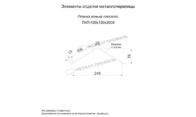 Планка конька плоского 120х120х2000 (ОЦ-01-БЦ-0.45)