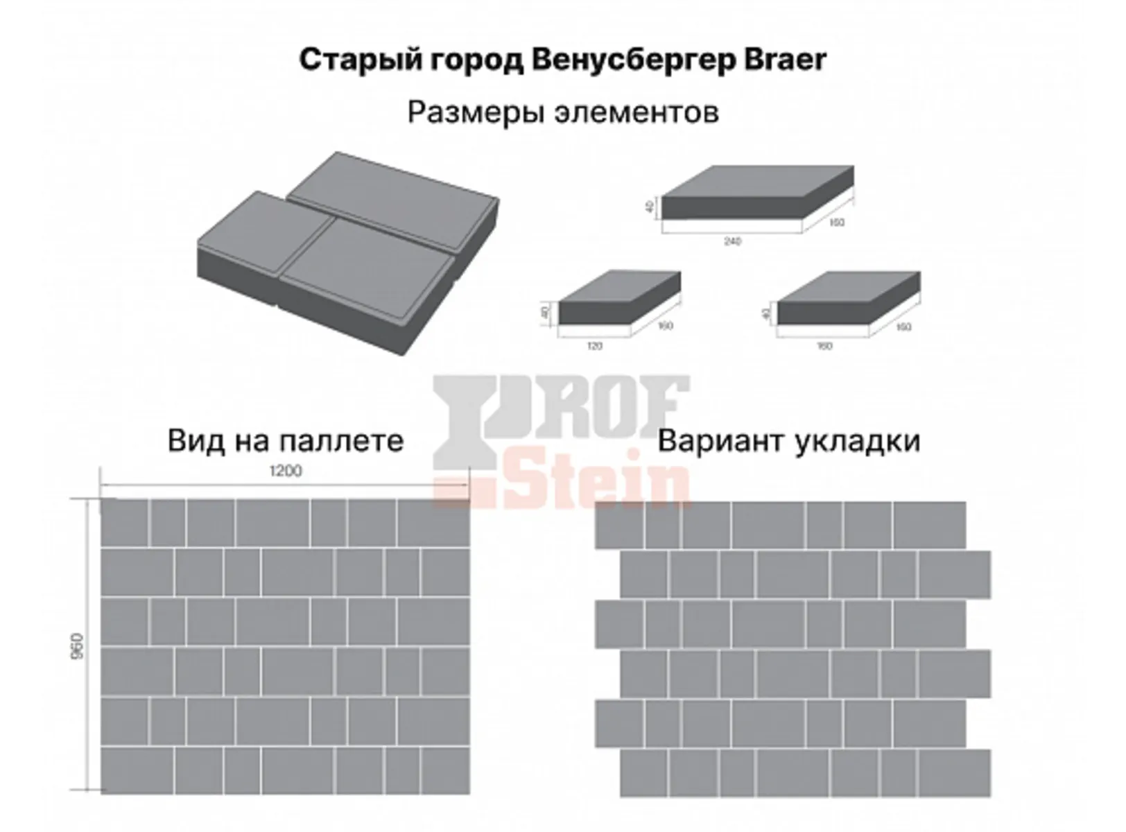 Тротуарная плитка Braer Старый город Венусбергер 40 мм Прайд гладкая