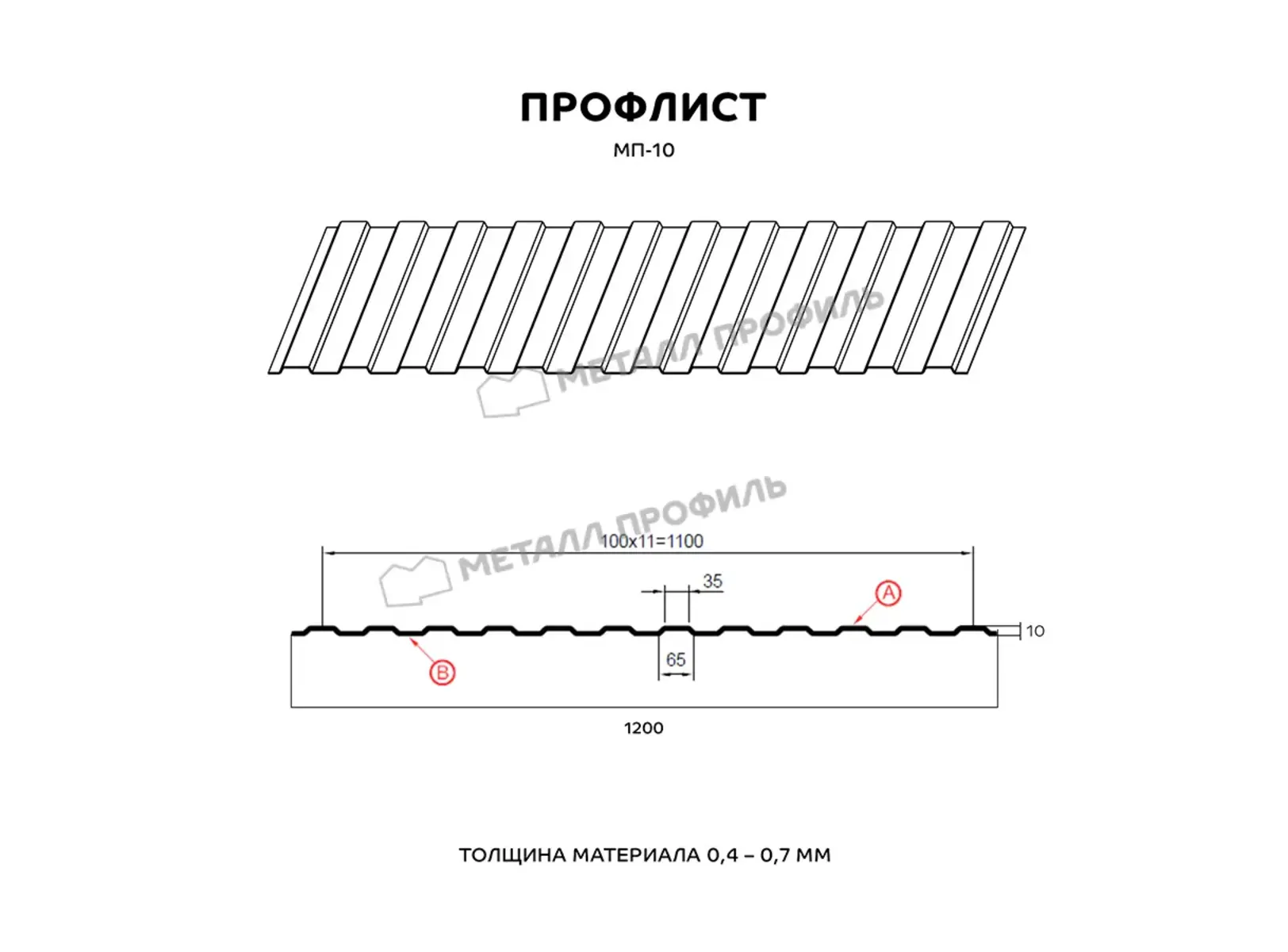 Профлист Металл Профиль МП10 0.5 VikingMP® E RAL 7024 Серый графит A