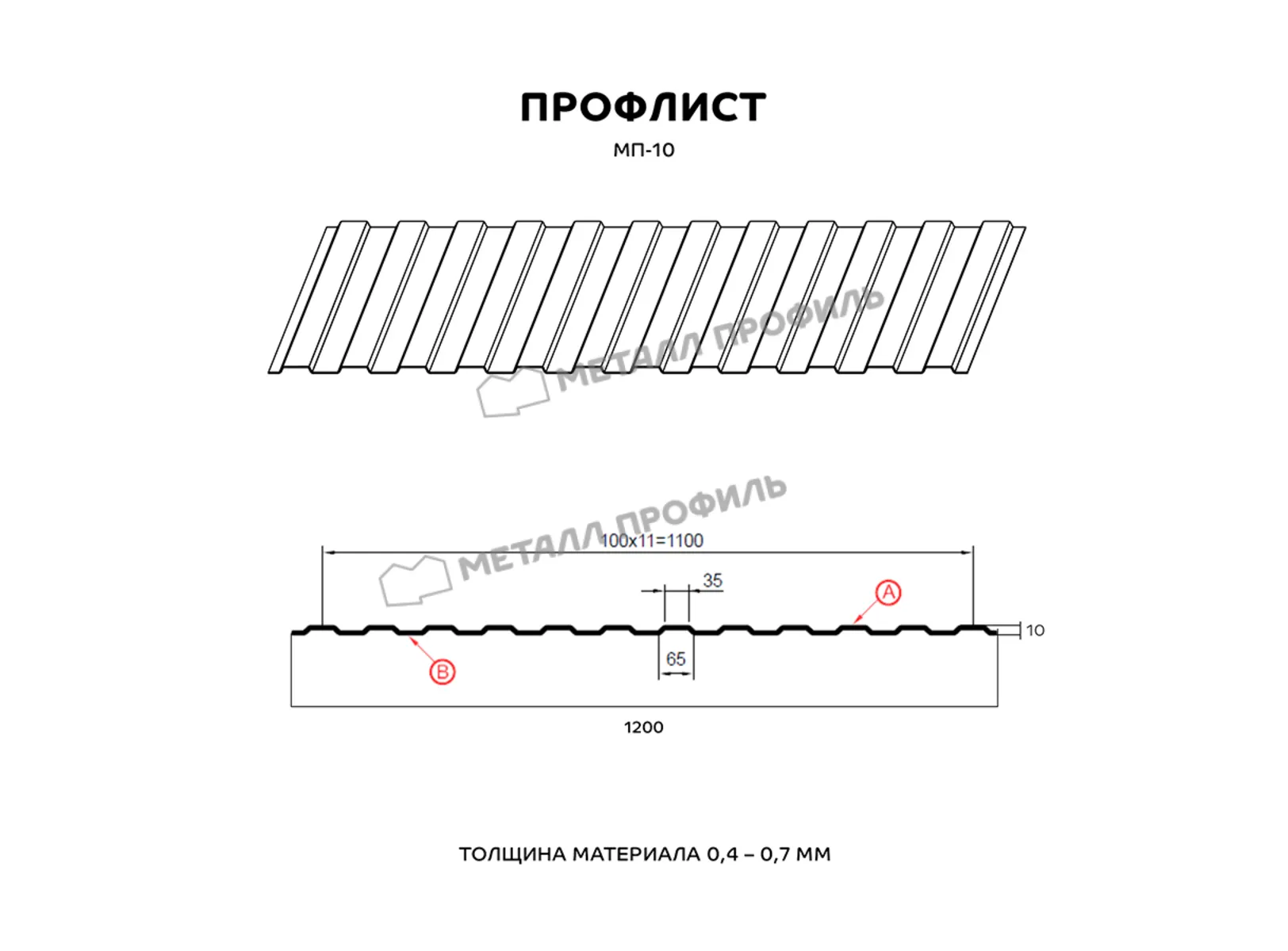 Профлист Металл Профиль МП10 0.5 PURETAN® RR 23 Темно-серый A